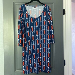 Orange, blue and white soft dress